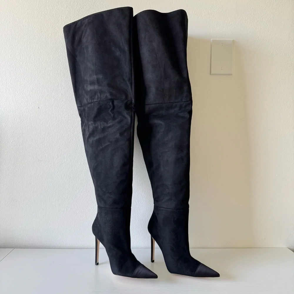New! Good American Black Suede Over-the-Knee Women's Boots, Size 7,5